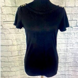 WHBM boatneck short sleeve top black sz S